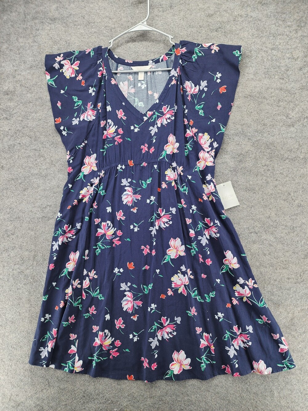 A Glow Dress Womens Maternity Medium Short Sleeve V Neck Blue Floral